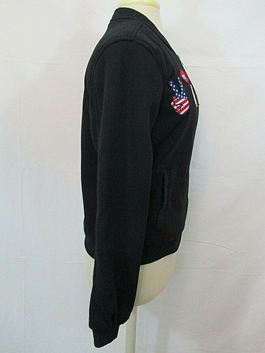 New Look Women's Faux Fur Lined Bomber Jacket With Patches Black Size Medium - Picture 4 of 11