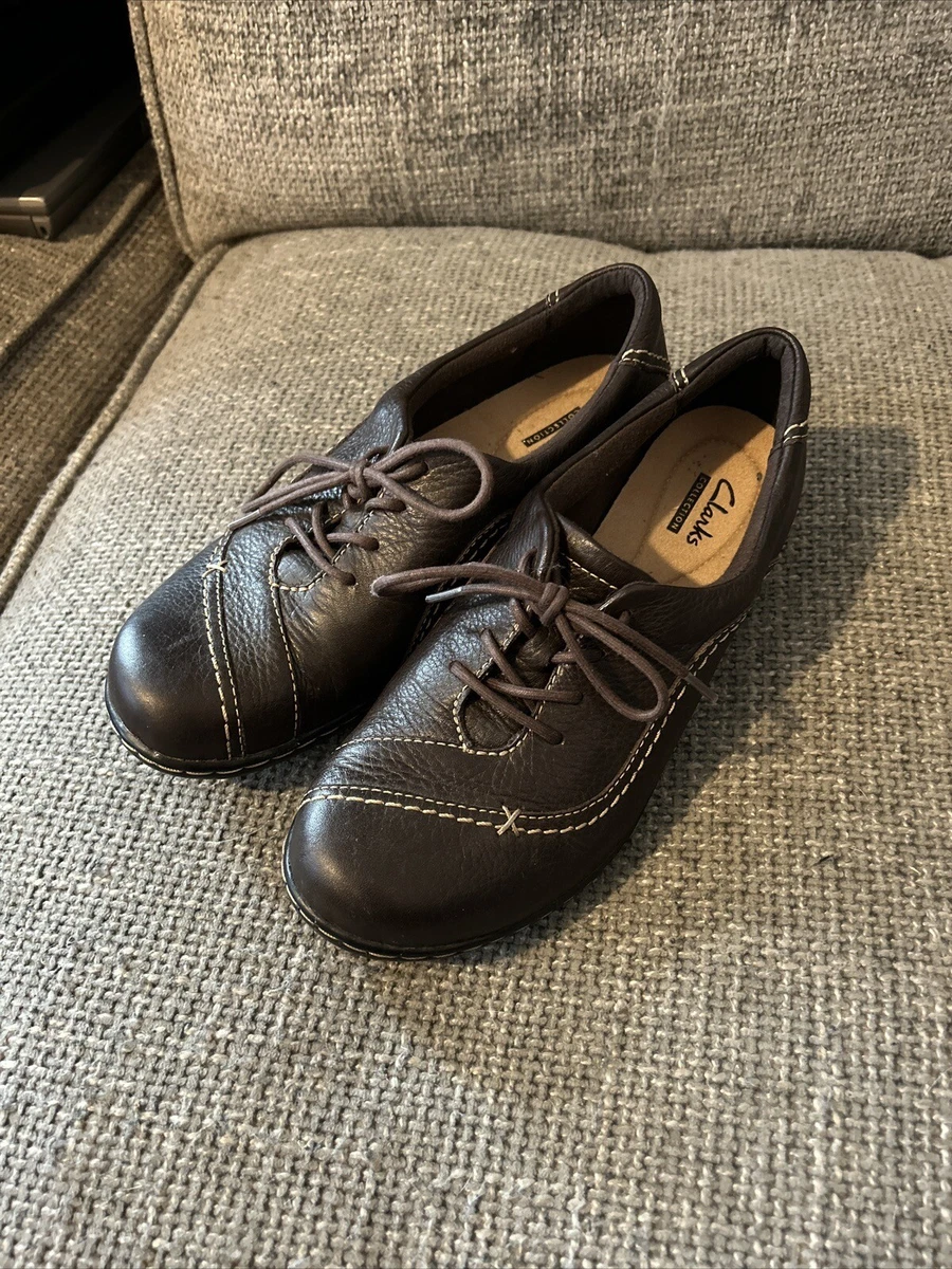 Clarks Waxy Leather Comfort Shoes Ladies Uk5D