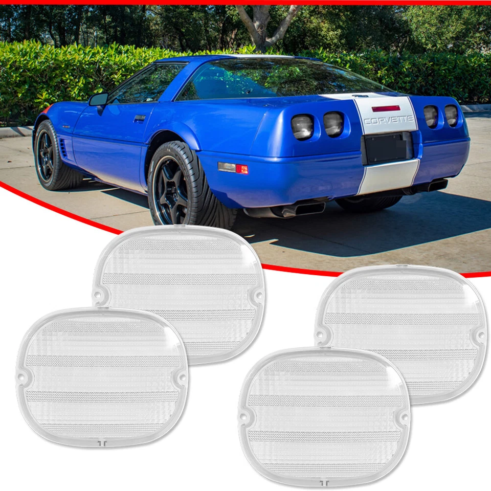 Lentes de lámpara de luz de freno trasera transparente 4 piezas para Chevy Corvette C4 1990-1996 Foto 2 de 4