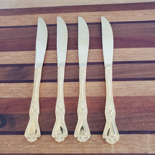 4 coltelli da tavola Rogers Co PRECIOUS ROSE 8,5" acciaio inox placcato oro Corea - Foto 1 di 7