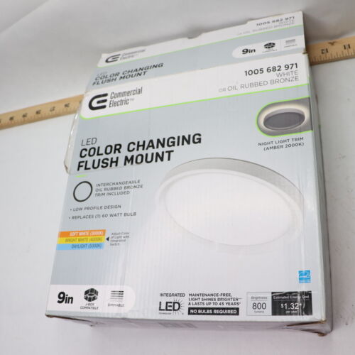 Commercial Electric LED Flush Mount Ceiling Light Fixture White 9" 1005 682 971
