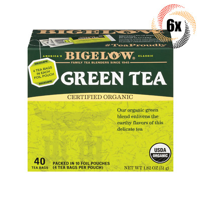 6x Boxes Bigelow Certified Organic Green Tea | 40 Tea Bags Per Box | 1.82oz