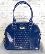 St John Blue Logo Embossed Patent Leather Dome Satchel Bag Ink/gold Retail $1250