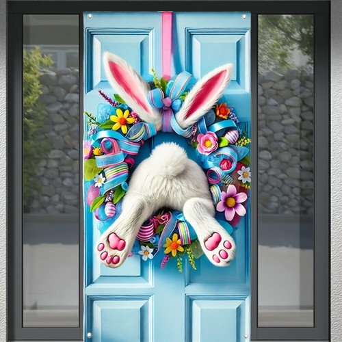 Easter Celebration Bunny Door Banner Door Curtains - Non 3D Wreaths - Picture 8 of 8