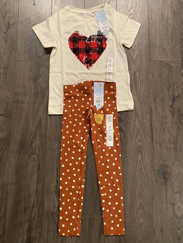 Cat & Jack Girls Size XS (4/5) Beige Short Sleeve Tee & Polka dot Leggings - Picture 5 of 5
