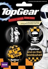 BBC TOP GEAR OFFICIAL SET OF 4 BUTTON BADGES / PINS TOPGEAR THE STIG BRAND NEW!