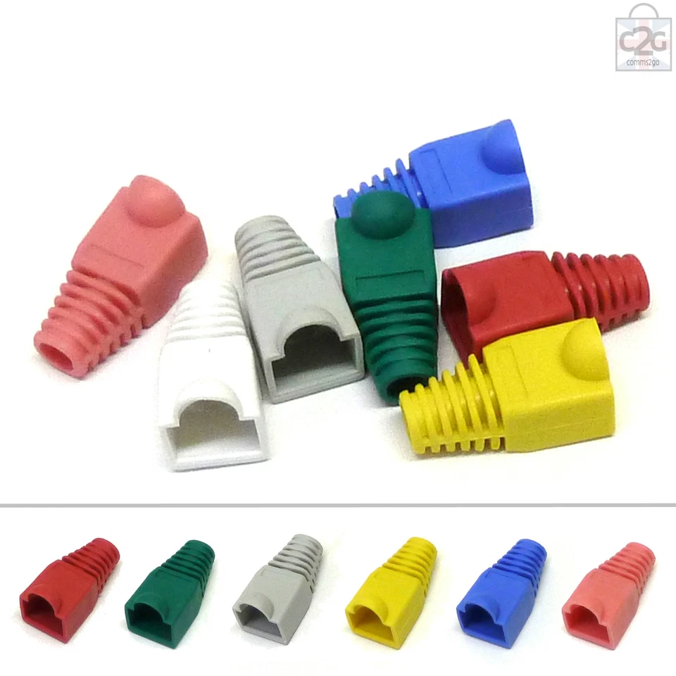 COMMS2GO RJ45 Crimp Connector Rubber Boots Network Lan Cable Ends Plugs Strain Relief Cap