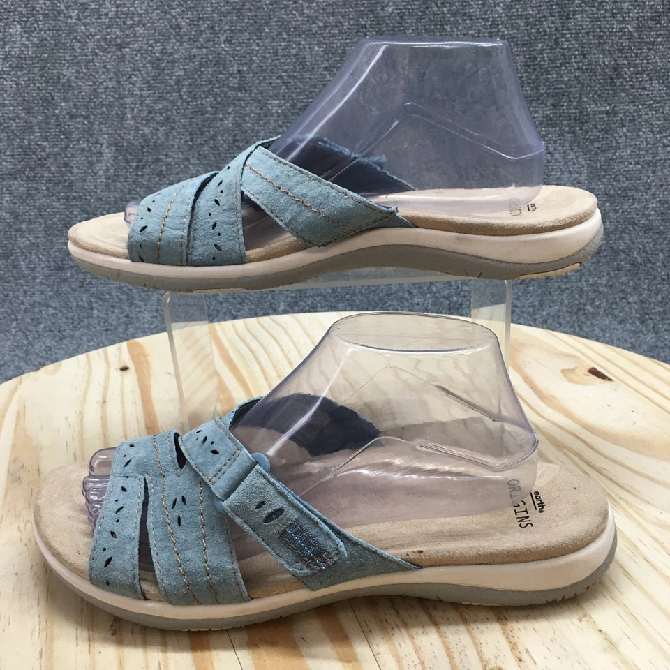 Sandalias Earth Origins para mujer 10 M Savoy Shantel Slides cuero azul punta abierta Foto 2 de 4