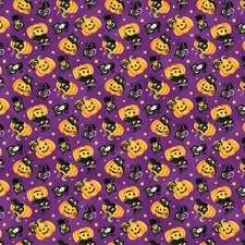 Halloween Fabric | Kitty Trouble Pumpkin & Cat Toss Purple | Northcott YARD