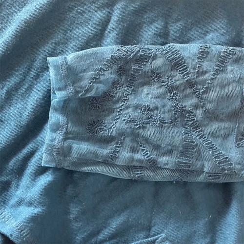 Free People Women's Blue Sheer Long Sleeve Blouse Size L Casual Top - Picture 5 of 8