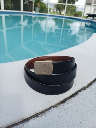Cinturón de cuero negro Yves Saint Laurent de colección 38"-40" YSL hebilla reversible - Imagen 4 de 16