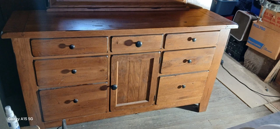 Broyhill Attic Heirlooms Collection cômoda de carvalho vaidade com espelho fazenda rural - Imagem 2 de 4