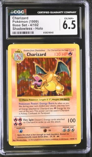 CGC 6.5 Charizard 1999 Base Set 4/102 Shadowless Holo Pokemon Card