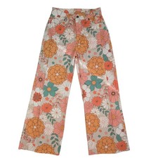 Womens Retro 70s Floral Print Wide Leg High Waisted Pants Multicolor Size S NEW