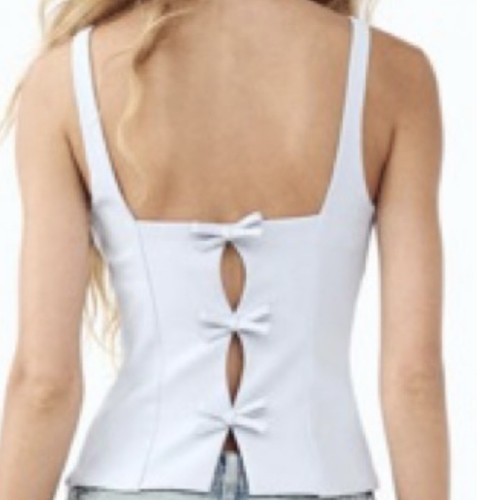 Babydoll Scoop Neck Tank M Pastel Blue Coquette Side Zip Lined W Bows Preppy Y2K - Picture 3 of 18