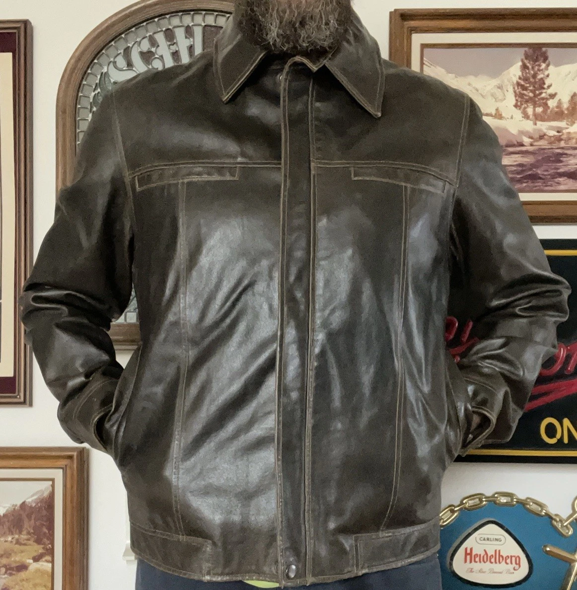 Vintage 2002 Gap Jacket Leather Aviator Snap Button Lined Brown Mens Medium Y2K image 8