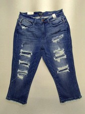 NEW Judy Blue Skinny Fit Capri Distressed Jeans 18W Womens 35x20 Dark Wash Blue