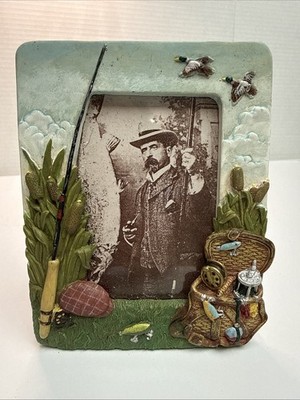 Vintage Fishing Picture Frame 5x7, Old Timer Fisherman
