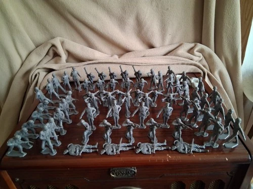 Marx 64 Piece Battleground German Grey Soldiers Playset Lot -