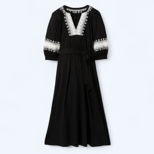 Boden Black Midi Dress With White Crochet Trim Size 6 - Picture 3 of 9