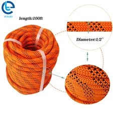 6180Lbs Double Braid Polyester Rope Bull Rope 1/2" × 100' Breaking Strength USA