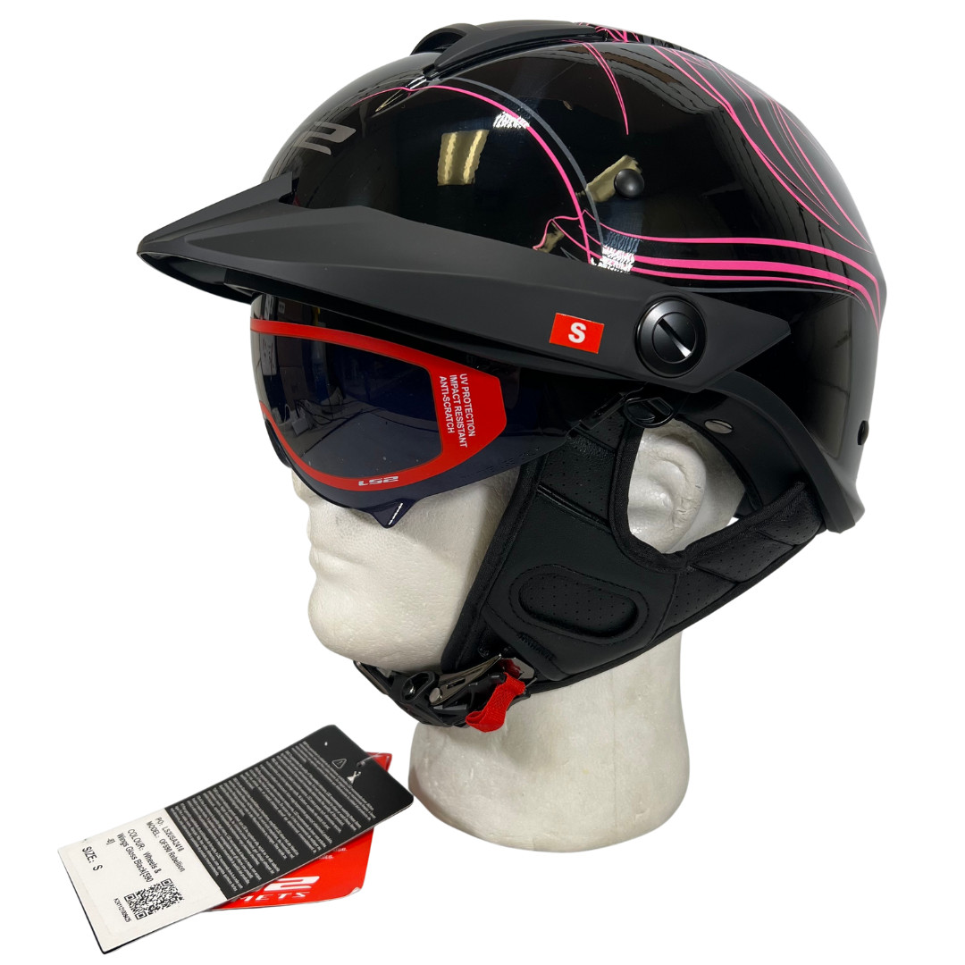 LS2 Adult Rebellion Wheels and Wings Half Helmet Motorcycle Helmet  Black Size S