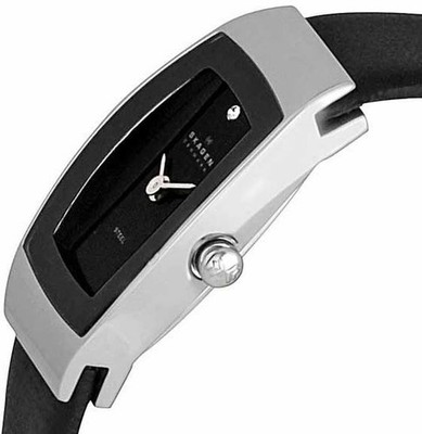 Skagen 271SSLB Damenuhr, Slim Line, Edelstahl silber, Leder schwarz *NEU *