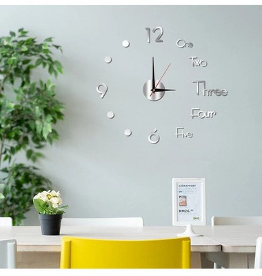 3D Large Wall Clock Modern DIY Sticker Mirror Surface Art Design Home Room Decor
