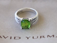 David Yurman Sterling Silver Petite Wheaton Ring Peridot with Diamonds size 7.5