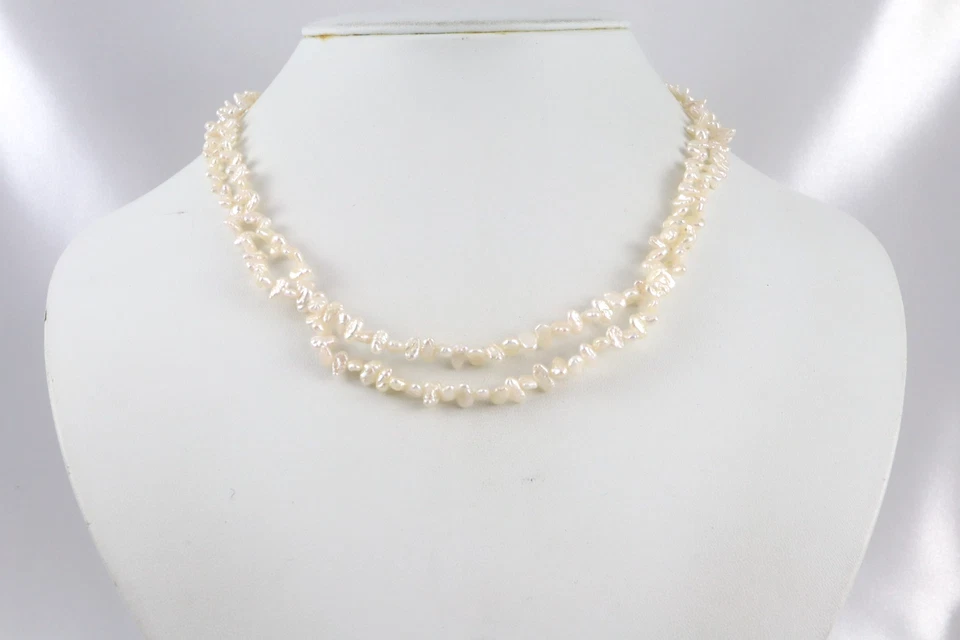 Tasaki Keshi Pearl 2-Strand Necklace 5mm 16.5", Silver Clasp with Akoya Pearl - Image 2 of 4
