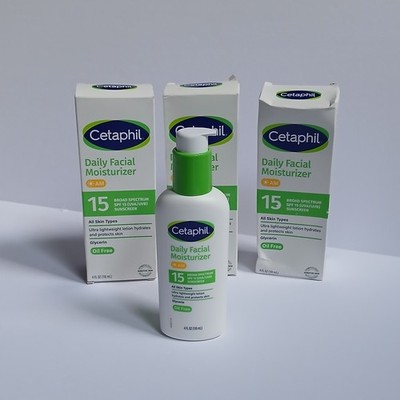 Lot of 3 Cetaphil Daily Facial Moisturizer SPF 15 Oil-Free 4 oz Each - Brand New