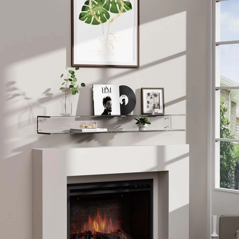 Акриловая каминная полка, настенная плавающая каминная полка для камина, литий... - Изображение 2 из 4