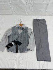 Kids World of USA 4-Piece 3T Formal Suit Set Boys Gray Silver Bow Tie NWT
