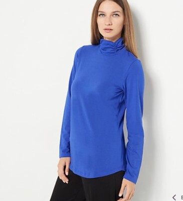 Susan Graver Weekend Essentials Comfy Cotton Turtleneck Blue Wave XS A460656