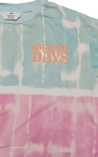 H&M T Shirt Crop Top Tie Dye Pastel Pink Blue Graphic Girls 14 XL 20 - Picture 3 of 15