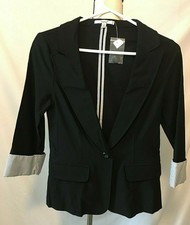 Papaya Fitted Jacket, New, Black With Black White Contrasting Cuffs, Size S