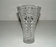 Clear Glass Rose Design 7-3/4" Tall Vase, Heavier-Weight, Age Unknown, pre-owned