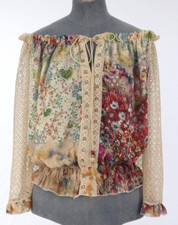 Blouse Bohemian Peasant Patchwork Off Shoulder Crochet Sleeve Laura Jane 10