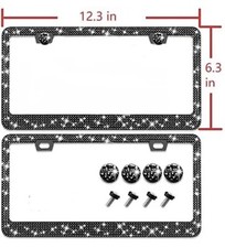 Sparkling License Plate Frame 2pcs Black Crystal Diamond Bling Rhinestone