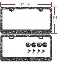 Sparkling License Plate Frame 2PCS Black Crystal Diamond Bling Rhinestone