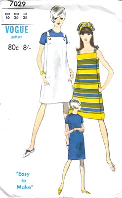 Vogue 7029 rare 1960s pattern size 16 mod dress  & jumper side pockets