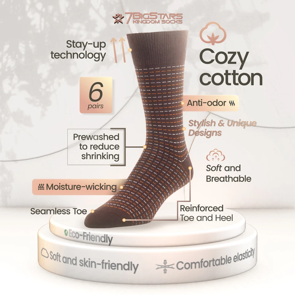 Paquete de 6 calcetines de vestir de algodón para hombre grandes informales a rayas gris borgoña verde Foto 2 de 4