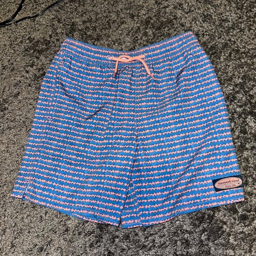 Vineyard Vines Swim Trunks Blue Pink Whale Print Swim Shorts Kids Size S