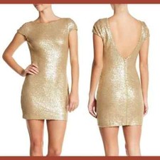 Dress the Population Womens Dress Size XS Lucie Gold Sequin Cap Sleeve Bodycon
