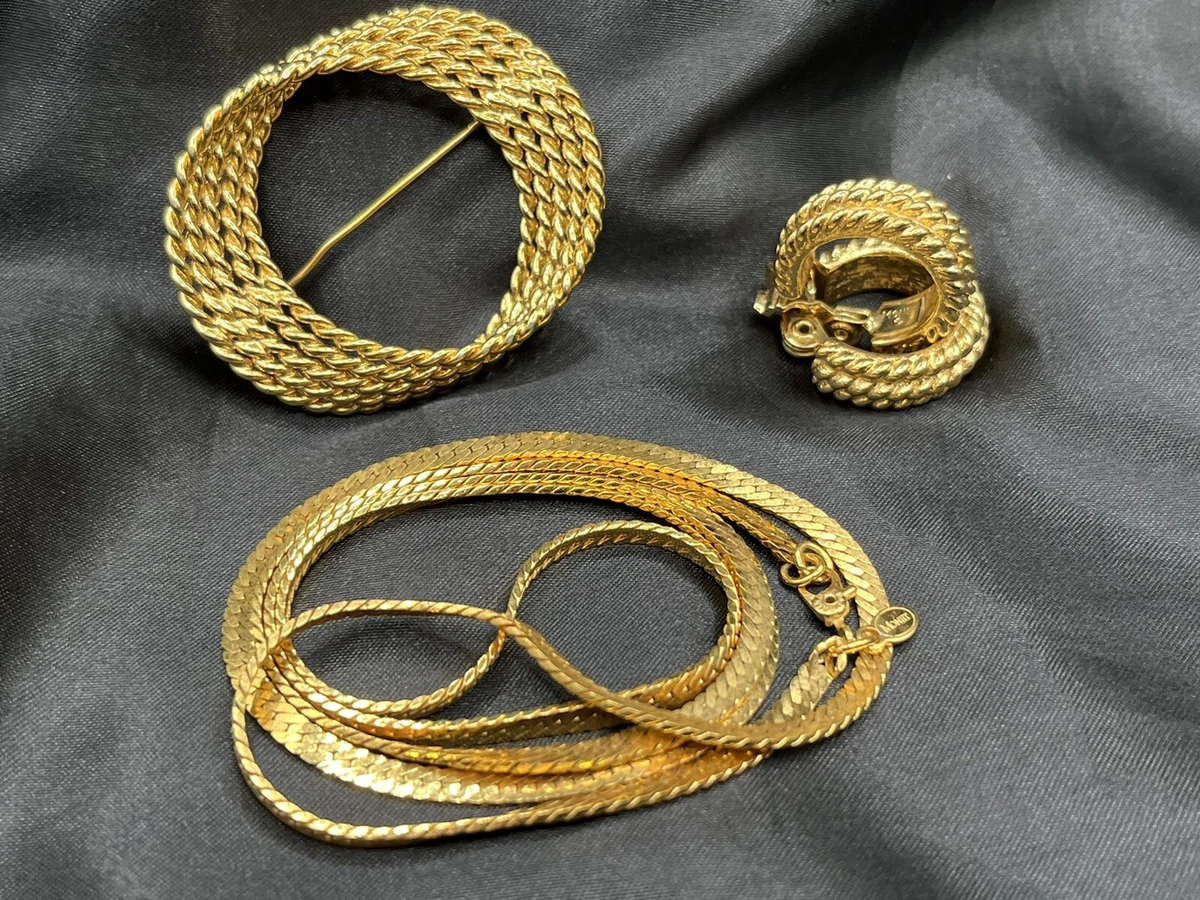 Vintage Monet Jewelry 3 Piece Lot Set Necklace Brooch Clip on Earrings