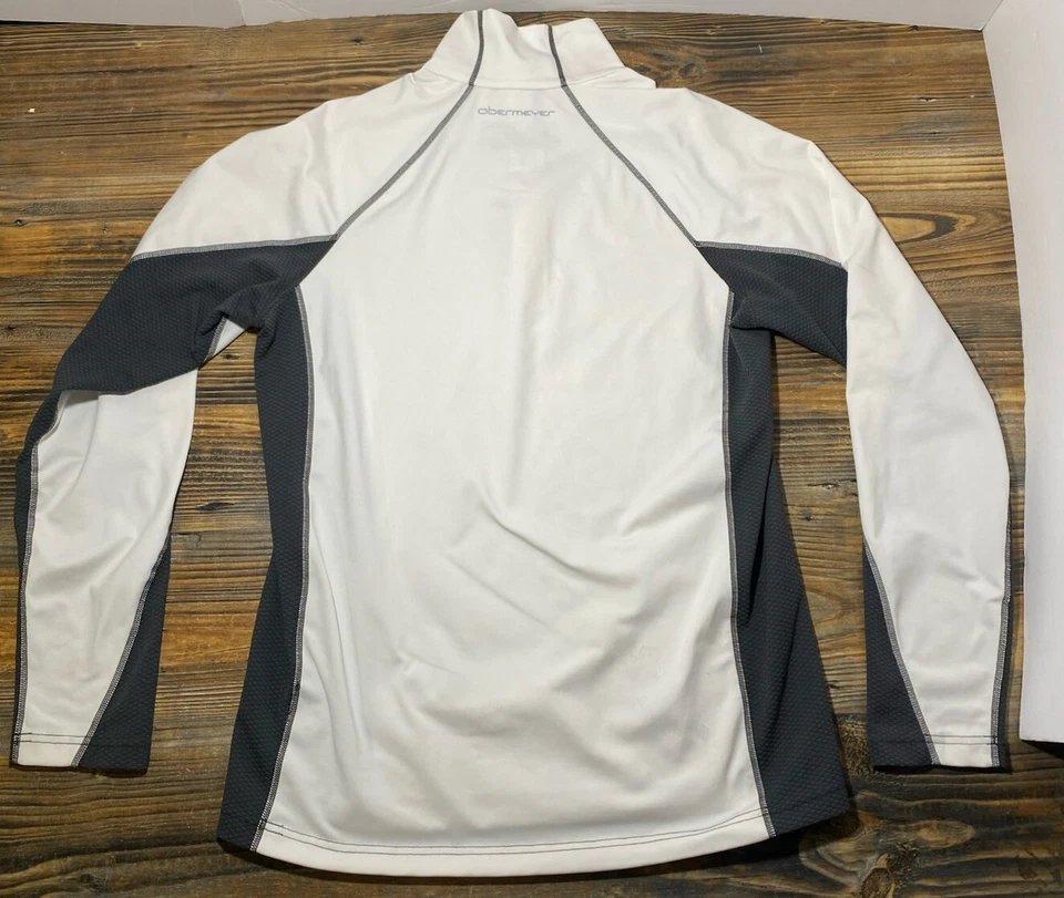 Suéter Obermeyer Para Hombre Mediano Blanco y Gris Pullover 1/4 Cremallera Esquí Snowboarding Foto 2 de 4