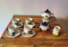 14 Piece Miniature Tea Set Polish Pottery Sunflower Pattern Cer-Raf Boleslawiec