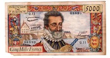 FRANCE Billet 5000 FRANCS 06/06/1957 HENRI IV FAY°49 Q.11 08890 VF