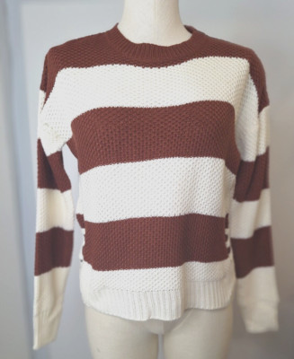 Pink Republic Size M Lightweight Stripe Sweater Side Lace Up Detail Rust/White