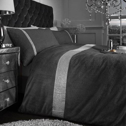 Teddy Bear Fleece DIAMANTE /PLAIN /CHECK Duvet /Quilt Cover Thermal Warm Soft - Picture 46 of 76